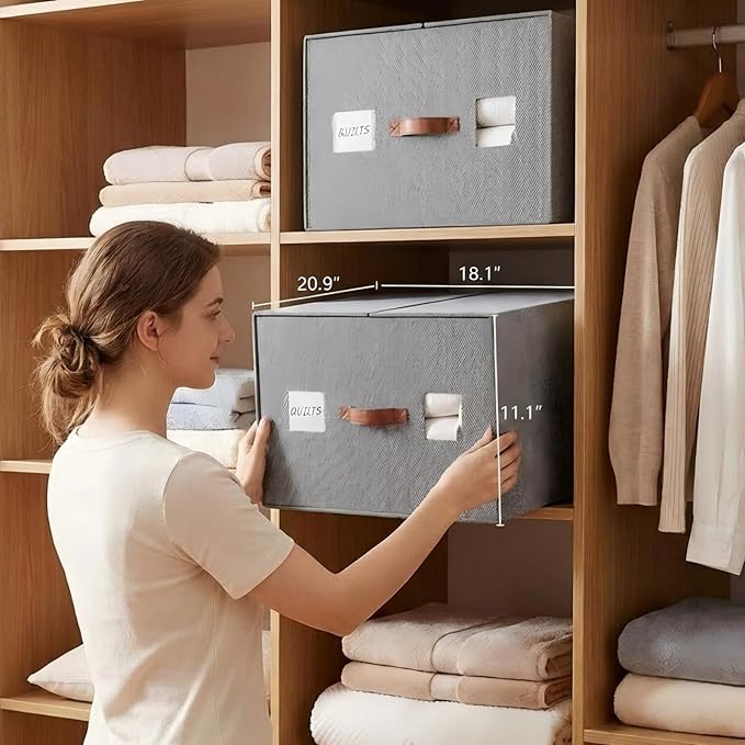 2 Pack Large Storage Bags for Comforters & Blankets, 70L Heavy-Duty blanket Organizers with Reinforced Walls ，Foldable 21"x18"x11" Space-Saving Design for Bedding Storage & sheet storage