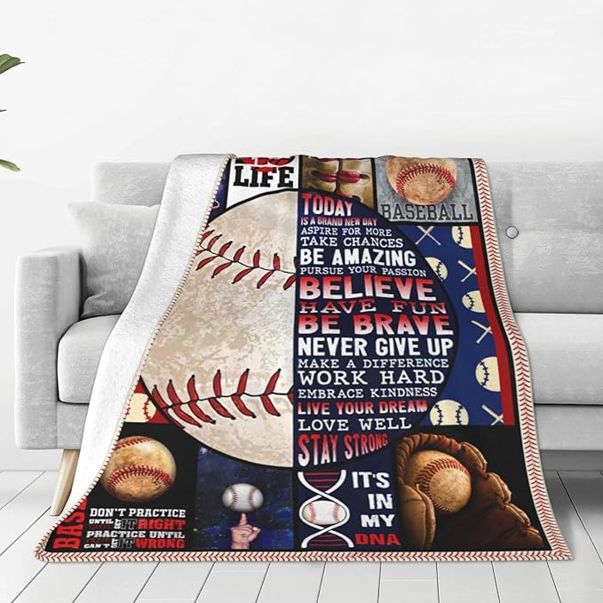 Baseball Blanket Baseball Throws Blanket Sports Lover Gifts Throw Blankets Baseball Decor Soft Cozy Fleece Plush Warm Flannel Bedding Blanket for Men Boys Kids Adults Couch Bed 50"X60"