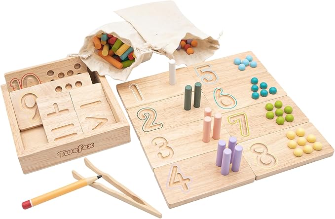 Montessori Counting Toys for Toddlers | 3 in 1 Wooden Peg Board and Montessori Counting Beads Math Toys for Kids Age 3 4 5 | Toddler Wooden Number Learning Montessori Toys