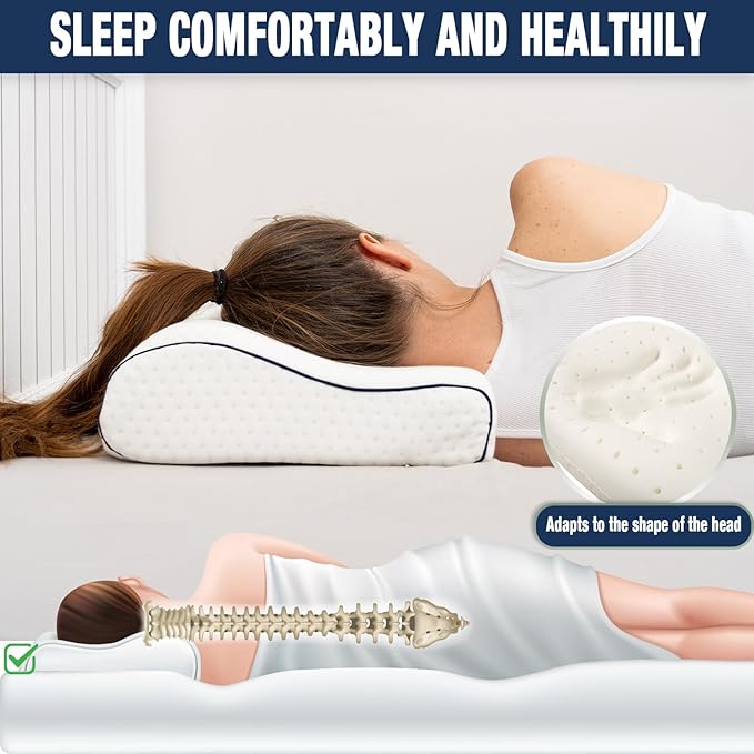 alkamto Travel & Camping Comfortable Memory Foam Pillow – Easy to Carry Portable Bag – Temperature Regulating Pillow Case (White Contour + Extra Cover)