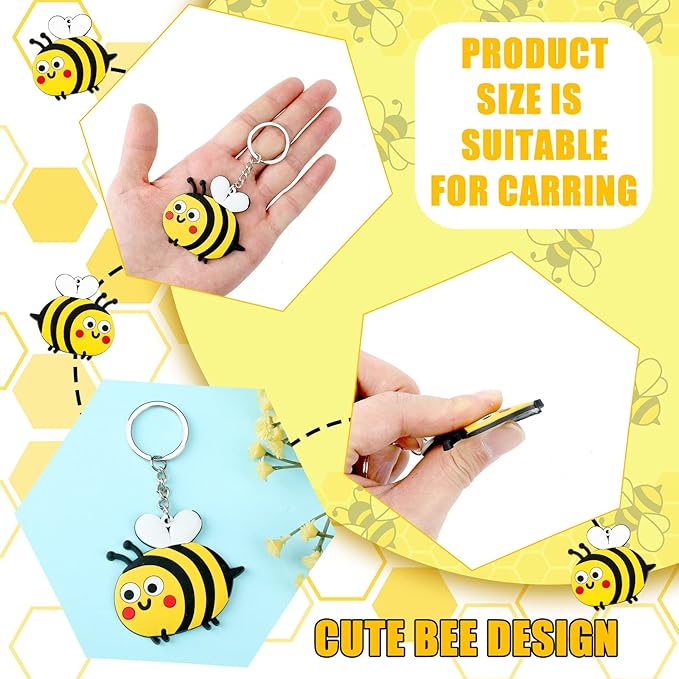 48 Pieces Cute Bee Keychain Bee Rubber Bracelets Bee Birthday Party Favors Honey Bee Silicone Wristband Bee Party Decorations for Birthday Supplies