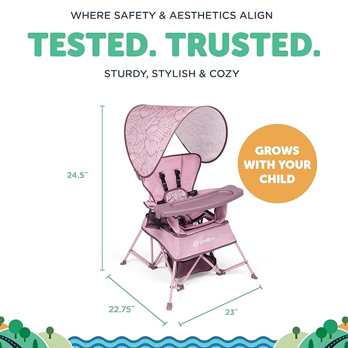 Baby Delight Go with Me Venture Portable Chair | Indoor and Outdoor | Sun Canopy | 3 Child Growth Stages | Canyon Rose