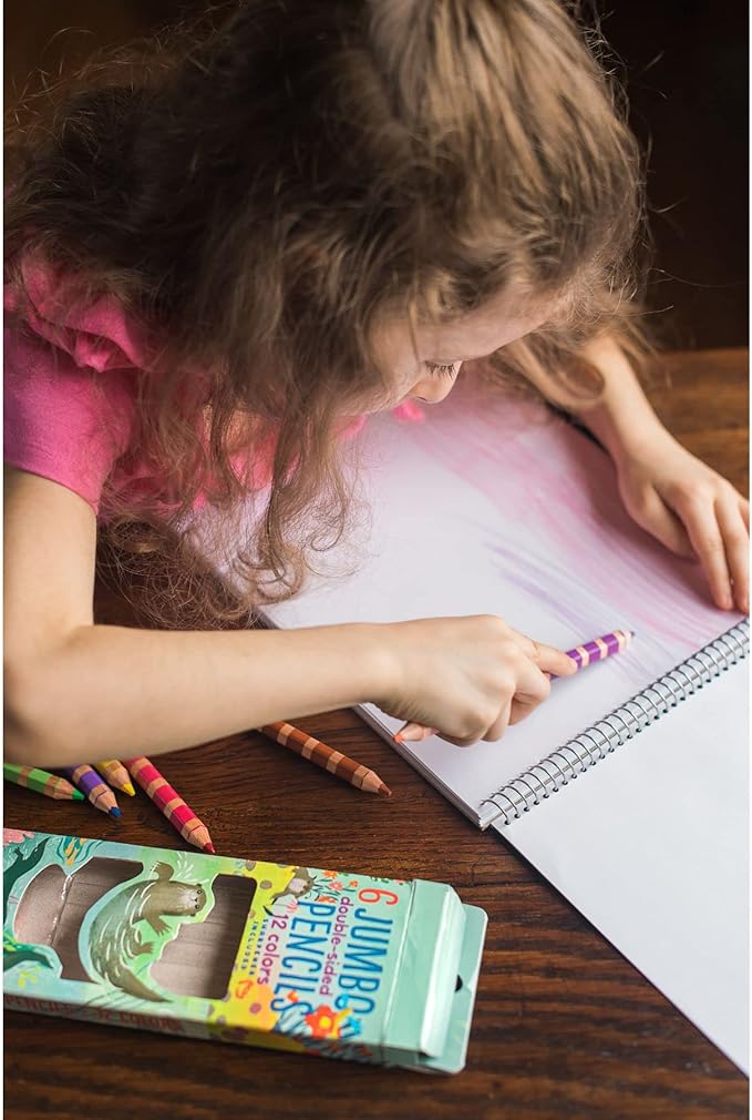 eeBoo: Otters at Play Jumbo Double-Sided Color Pencils/Set of 6, Colors That are Perfect for Doodling, Coloring, Sketching or Creating Artwork, for Kids or Adults