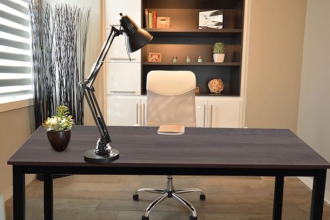 GL GLOBAL LIFE 55 inch Large Computer Desk Wood, Modern Simple Style Desk for Home Office, Bedroom, Study Student Writing Desk, Small Spaces, Black Metal Frame, Walnut Top