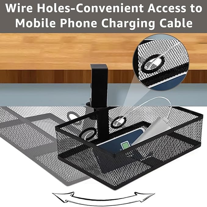 RHBLME Black Under Desk Drawer Storage - 360-Degree Rotating Desk Organizer Clamp-on Swivel Pencil Drawer Shelf for Office Tables