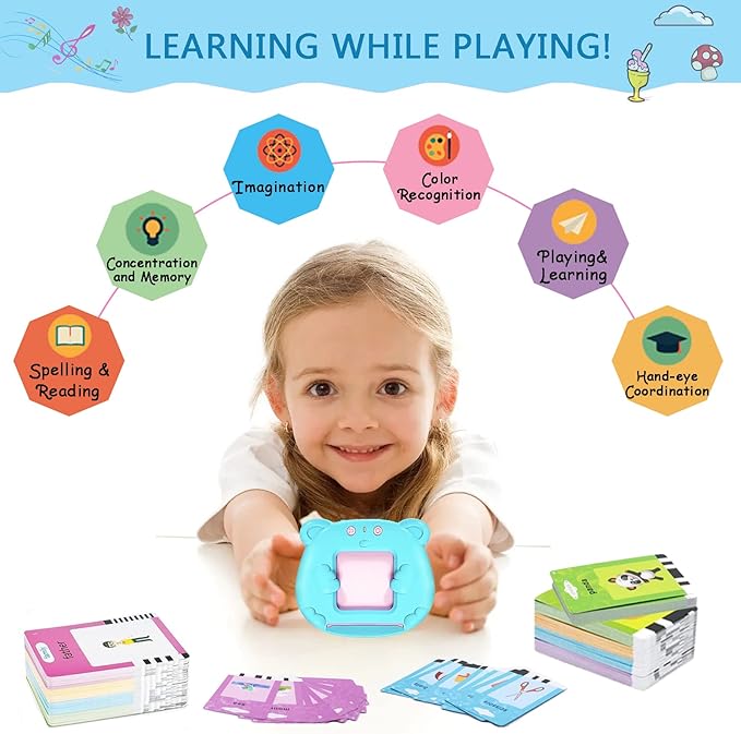 Talking Flash Cards Educational Toys for 1-6 Years Old Boys Girls, Toddlers Learning Toys Electronic Interactive Toys, Preschool Montessori Toys Christmas Birthday Gift(510 Words New Blue)