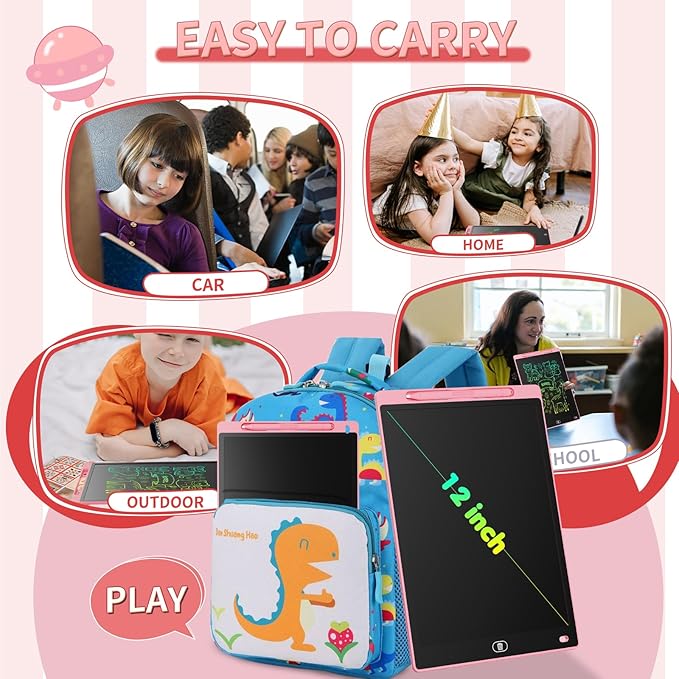 [2 Pack] Genialba LCD Writing Tablet 10-Inch Colorful Doodle Board, Toddler Learning Educational Toys Gifts for 3-8 Years Old Girls and Boys, Electronic Drawing Pad for Kids (Pink&Blue)
