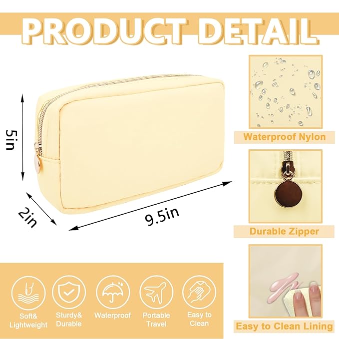 UIXIZQ Small Makeup Bag Pouch for Purse, Nylon Travel Toiletry Storage Bag Cute Preppy Cosmetic Bag for Women Girls, Waterproof Makeup Organizer Bag Pouch Skincare Bag Purse with Zipper (Small-Sand)