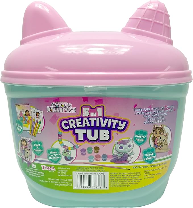 Gabby's Dollhouse 5 in1 Creativity Tub, 49-Piece Paint and Color Preschool Arts and Crafts Activity Set, Kids Toys for Ages 3 Up