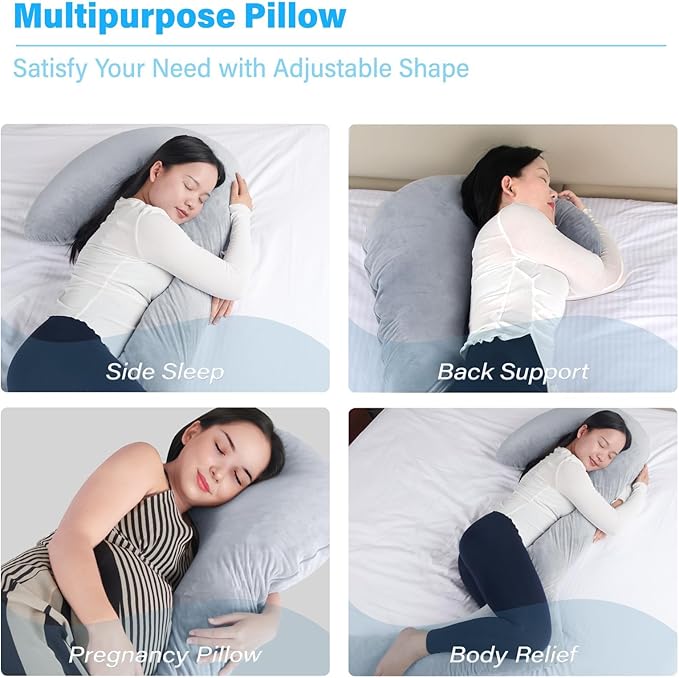 Body Pillow with Cover, 68 Inches Memory Foam Full Body Pillow for Side Sleeper, Long Pregnancy Pillow with Contour Support for Back, Knee, Leg Relief - Medium Grey