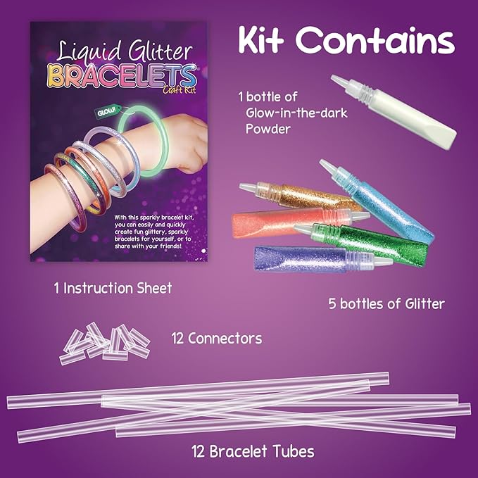 Byncceh 12 Sets Make Your Own Glitter Water Bracelet Making Kit, Glow in The Dark Bracelets Jewelry Making Kit, Glow Bracelets Arts and Crafts Party Favors for Kids Ages 8 9 10 11 12