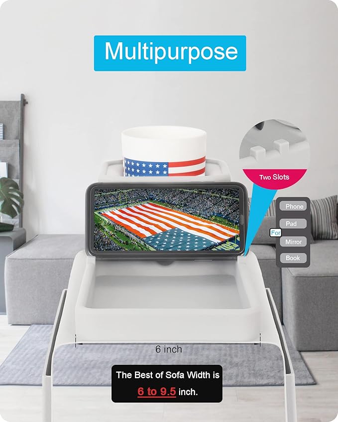 Couch Cup Holder Tray, VIENFUT Silicone Anti-Slip Sofa Armrest Tray with Side Pockets, BPA-Free Anti-Spill Couch Drink Holder for YETI, Remote, Snacks, Cellphone and iPad, Ideal Gift (Griege)