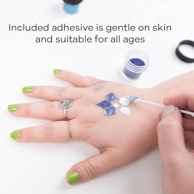 Jacquard Glitter Body Art Kit - Complete Glitter Tattoo Kit for Kids and Adults - Temporary Glitter Tattoos for Parties or Events - Glitter Tattoo Stencils 3 Jars of Glitter, Adhesive, & Instructions