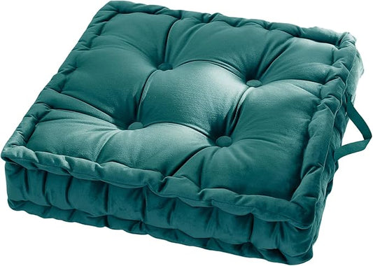 vctops Square Solid Color Velvet Seat Cushion with Handle Tufted Thicken Chair Pad Tatami Floor Pillow Cushion 16.5"x16.5"x4" Blue