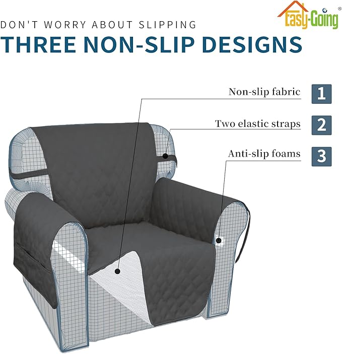 Easy-Going Waterproof Oversized Loveseat Covers Leakproof Couch Cover for 2 Cushion Couch Sofa Cover Washable Sofa Slipcover Non-Slip Furniture Protector with Pocket for Pets (Medium-XL, Dark Gray)