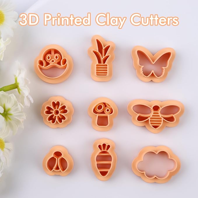 Puocaon Spring Polymer Clay Cutters - 9 Pcs Clay Cutters for Polymer Clay Jewelry, Easter Egg Clay Cutters, Cloud Butterfly Clay Cutters for Polymer Clay Earrings, Carrot Mushroom Clay Cutters