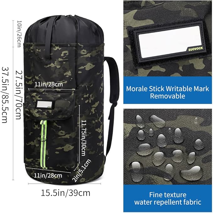 SUOVOCK laundry bag backpack,extra-large heavy duty laundry bags,laundry backpack for college students,drawstring closure (Black CP)