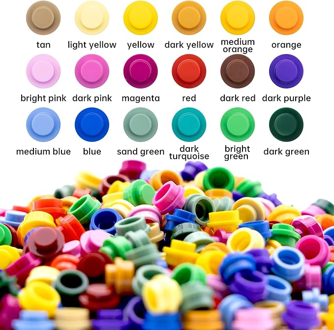 WYSWYG 1040 PCS Round Dots Building Bricks- 18 Colors Mosaic & Custom Pixel Art Blocks - Transparent Pieces, Studs & Bulk for MOC Accessories Kit, Compatible with Legos Plates