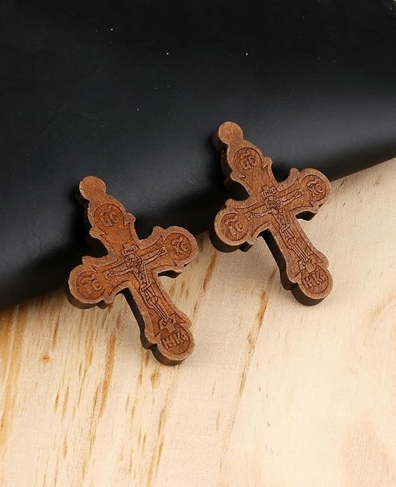COTTVOTT Wooden Christian Jesus Cross/Orthodox Crucifix Charms Pendants for Rosary Necklace, DIY Jewelry Making Accessories Parts