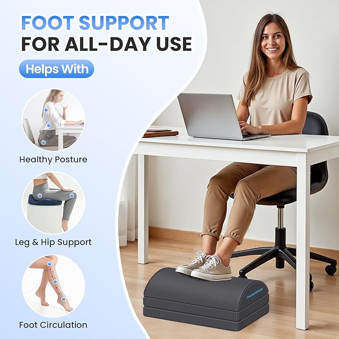 Foot Rest for Under Desk at Work, Gaming Accessories Foot Stool with 3 Adjustable Heights & Washable Cover, Comfortable Office Desk Accessories, Footrest for Office, Home and Car (Gray)