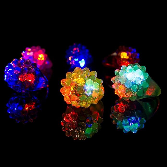 24-Pack - LED Light Up Jelly Bumpy Rings - Fun and Colorful Bulk Pack Party Favors
