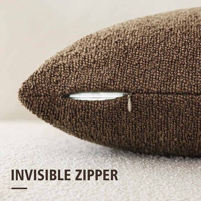 Foindtower Pack of 2 Textured Boucle Throw Pillow Covers Accent Solid Decorative Pillow Cases Cozy Woven Couch Cushion Case for Sofa Bedroom Living Room Home Decor 20x20 Inch Chocolate