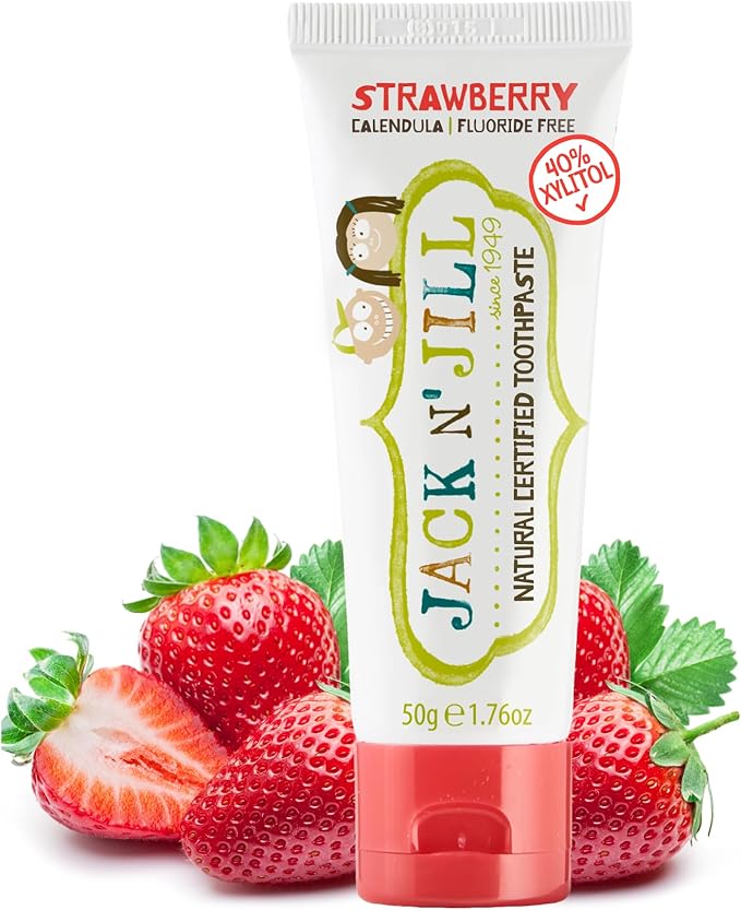 Jack N' Jill Natural Toddler Toothpaste for Baby, Kids and Infants 6 Months & Up, Fluoride Free Training Toothpaste for Toddlers 1-3, 40% Xylitol, BPA Free - Strawberry, 1.76 oz (Pack of 1)