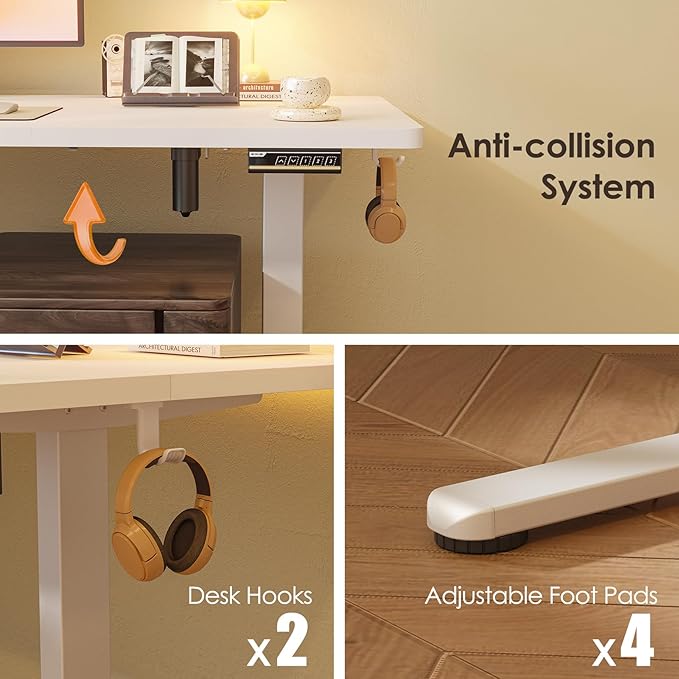 Monomi 55 Inch Electric Standing Desk, Height Adjustable Sit Stand Up, Work Home Office Computer PC Desks, Gaming Writing Study Bedroom Rising Table, White