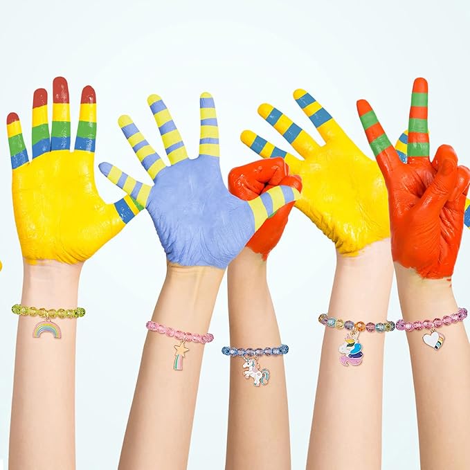 Hicarer 9 Pieces Unicorn Girls Bracelets for Toddler Little Girls Rainbow Bracelets Princess Colorful Cute Beaded Jewelry for Gift Goodie Bag Stuffers Birthday Party Favors(Crystal Style)