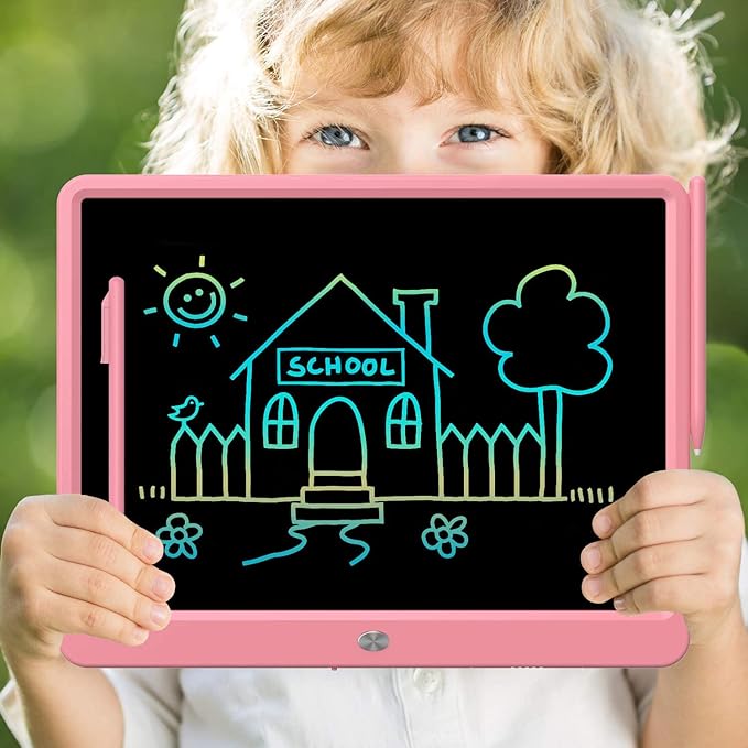 FLUESTON LCD Writing Tablet, Doodle Board Toys Gifts for 3-8 Year Old Girls Boys, 15 Inch Colorful Electronic Board Drawing Pad for Kids, Christmas Gifts for Toddler Educational Learning Travel, Pink