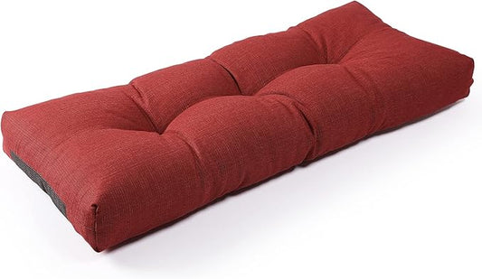 SUNROX LokGrip Non Slip Tufted Memory Foam Bench Cushion, FadeShield Water Resistant Durable Thicken Outdoor/Indoor Bench Seat Pads 48x16x4 inch, Burgundy