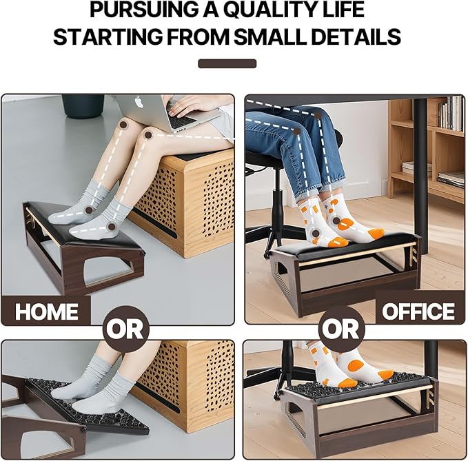 XINGMIAOWJ Ergonomic Foot Rest, 4 Adjustable Height Foot Stool,Footrest Under Desk， Flip Over Office Desk Foot Rest, Improving Posture, Promoting Blood Circulation（Espresso）