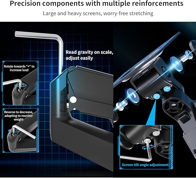 GUZHIKU Monitor Arm for 17 to 60 inch, Hold 44 lbs, Fully Adjustable Heavy Duty Desk Mount, Monitor Stand Fit 57 55 49", Ultrawide Monitors Bracket Clamp/Grommet Base VESA 75x75/100x100, Black,H9B