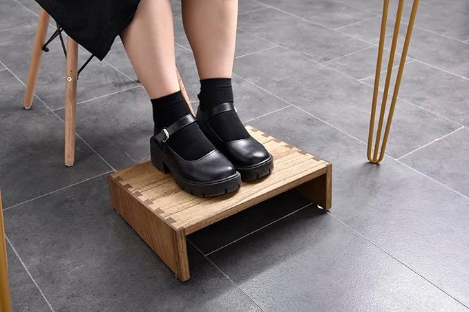 Kirigen Wood Under-Desk Foot Rest with Hight Adjustment -Portable Ergonomic Footrest Support Improves Posture and Circulation - Desk Foot Stool Elevate Foot Leg Wooden Dark Brown,TT-DBR