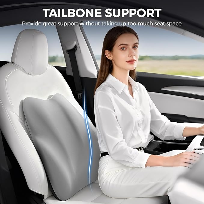 BEBAS Lumbar Support Pillow for Car, Memory Foam Back Cushion for Driving, Ergonomic Lumbar Pillow for Pain Relief, Comfort Lower Back Support for Office Chairs, Car Seat, Wheelchair -Gray