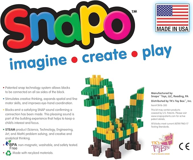 SNAPO Advanced Builder Blocks 7 Years and up - Six-Sided Toddler Building Blocks - Build Planes, Cars and Trains - Unisex Stackable Assembly Blocks for Kids (300pcs)