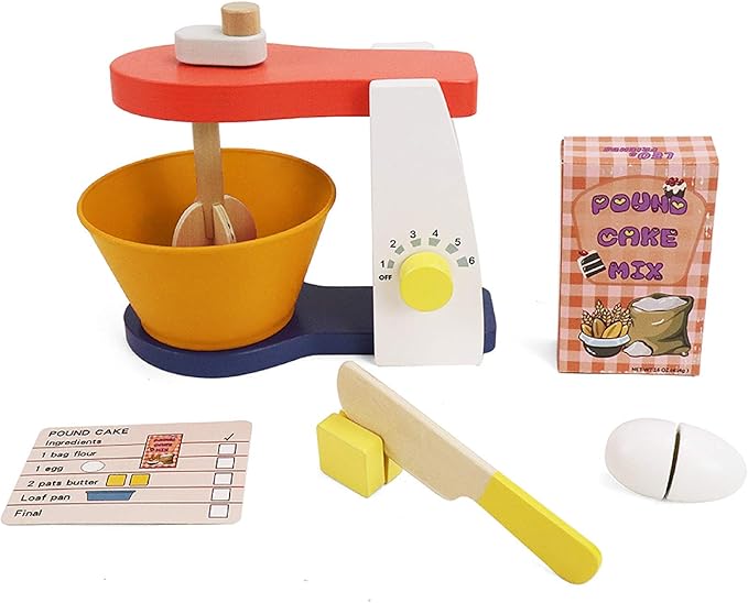 Leo & Friends Wooden Mixer Set - Make-A-Cake Kids Mixer Toy (9 Pcs) - Play Kitchen Accessories for Kids Ages 3 Years and Older - Perfect Birthdays Holidays