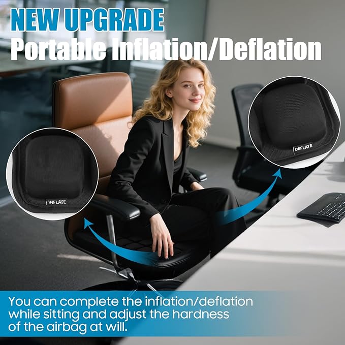 3D Inflatable Seat Cushion, Pressure Relief Design, Protect Lumbar Spine, Portable Travel Seat Cushion Wheelchair Pad for Car Seat, Office Chair, Wheelchair, Stadium