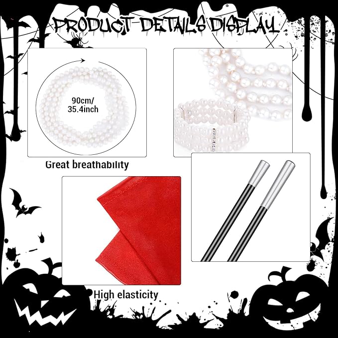 4 PCS Halloween Dalmatian Costume Accessories for Women Include Long Red Gloves Pearl Beads Necklace Bracelet and Plastic Holder 1920s Accessories for Characters Dress Up
