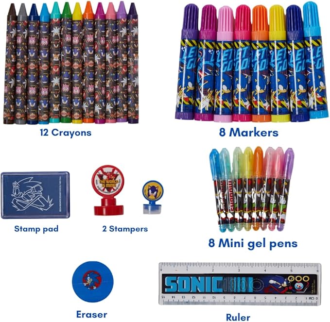 Innovative Designs Sonic The Hedgehog Deluxe Activity Set for Kids with Carrying Tin, Coloring Sheets, Stickers, & Art Supplies, 200+ Pieces
