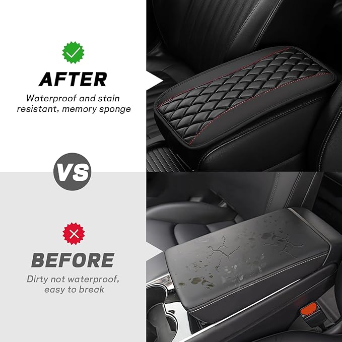 ongfuwu Car Center Console Cushion Pad, 12.72"×7.52" Leather Waterproof Auto Armrest Seat Box Protector, Car Center Console Cover, Universal Interior Decor Car Accessories for SUV Truck (Black)