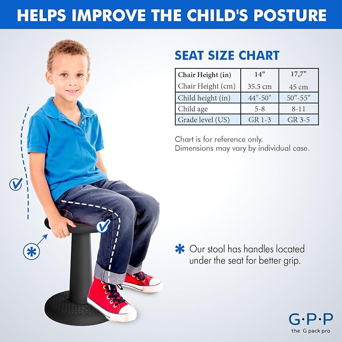 Gpack-pro Kids Wobble Stool – Improves Focus Attention – Non-Slip Base - Wiggle Chair Active Flexible Seating for Preschool Kindergarten Elementary School 17.7-Inch High (Black)