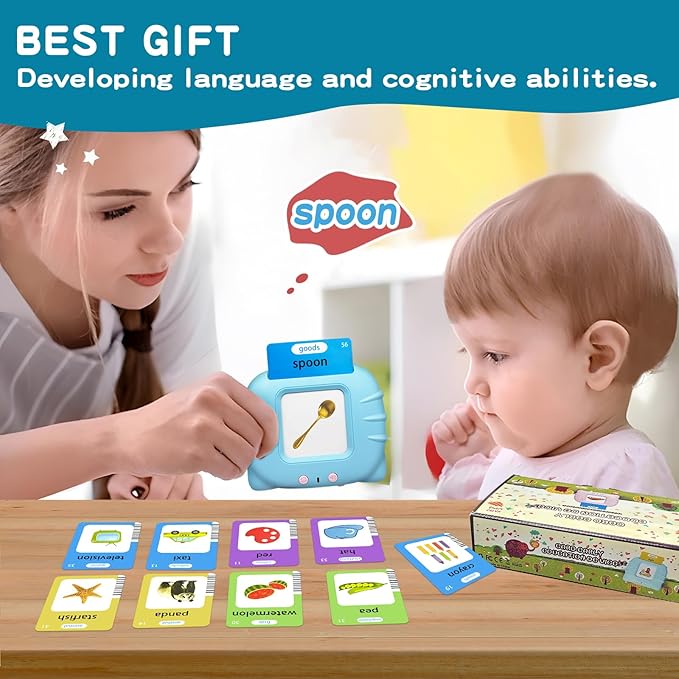 Talking Flash Cards for Toddlers, 224 Common Words, Language Therapy, Sensory Interactive Toy for Autism, Educational Learning Gift for Boys and Girls Ages 1-5