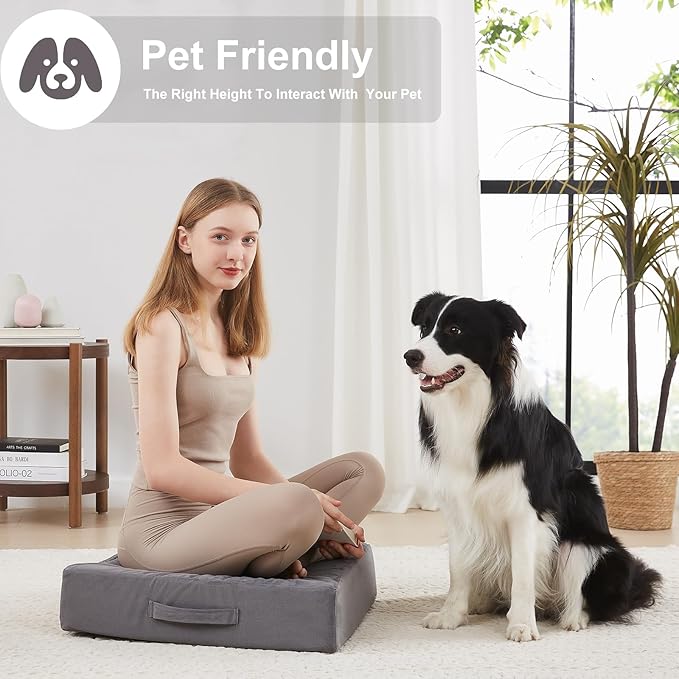 22 inches Floor Pillow for Adults - Large Meditation Cushion with Thick Foam & Soft Tufted Cover - Premium Outdoor Square Floor Cushion Seat - Yoga Pillows for Sitting On Floor - Dark Gray