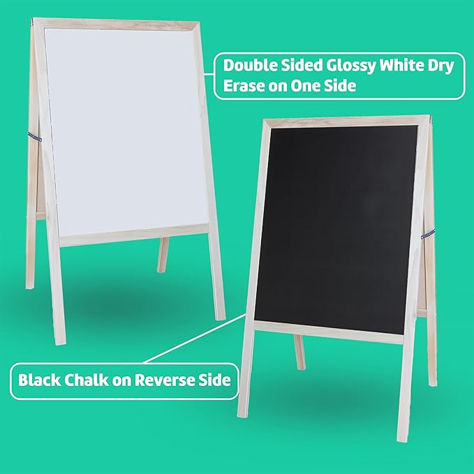 Flipside Products Marquee Easel, Natural Hardwood, White Dry Erase/Black Chalkboard, Menus, Announcements, Restaurants, Coffee Shops, Sale