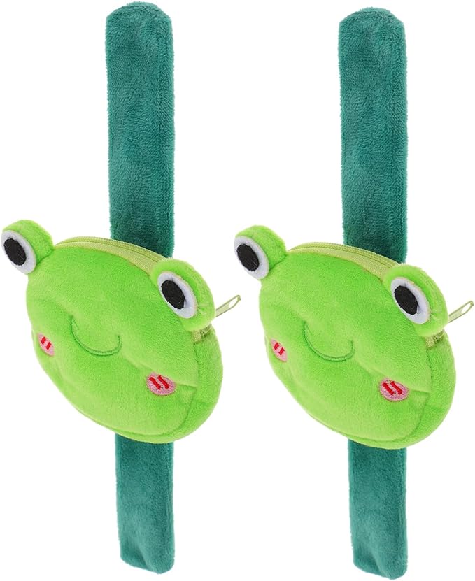 Abaodam Animal Slap Bracelet Coin Purse Frog Slap Bracelet Plush Stuffed Animal Hugger Snap Wristband Wallet for Kids
