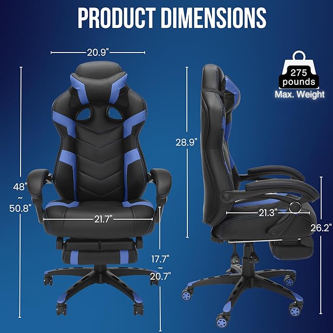 Gaming Chair High Back Ergonomic Racing Computer Desk with Comfortable Lumbar Support and Headrest Girl Gamer Height Adjustable