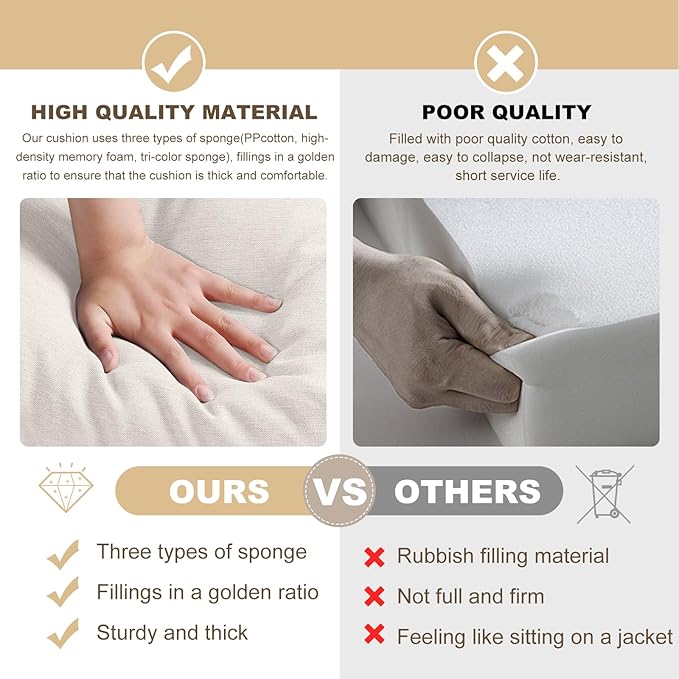 Bench Cushion 27 inches,Indoor/Outdoor Non-Slip Tufted Cushions, Premium Waterproof Linen, Soft Piano Sofa Cushions, Entryway Storage, Bay Window, High-Density Memory Foam(Light Grey-27x12x4in)