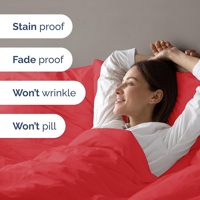 CGK Unlimited Duvet Cover King Size Set - Extra Soft King Size Duvet Cover 104 x 90 with 2 Pillow Shams - Hotel Quality Easy Care w/Zipper Closures & Ties - Bedding and Bed Linens Set (Red)