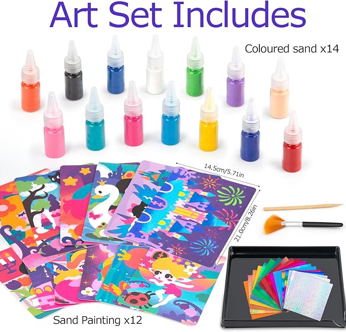 2 in 1 Foil Fun & Sand Art Kits for Kids, Princesses Crafts, No Mess DIY Creative Activity for Girls and Boys Ages 4-8, Learning Toy